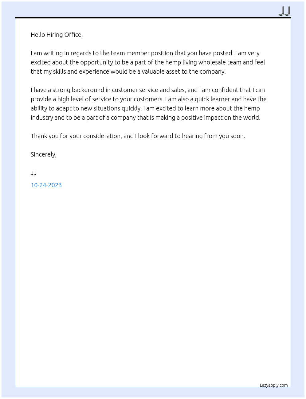 team member At hemp living wholesale Cover Letter