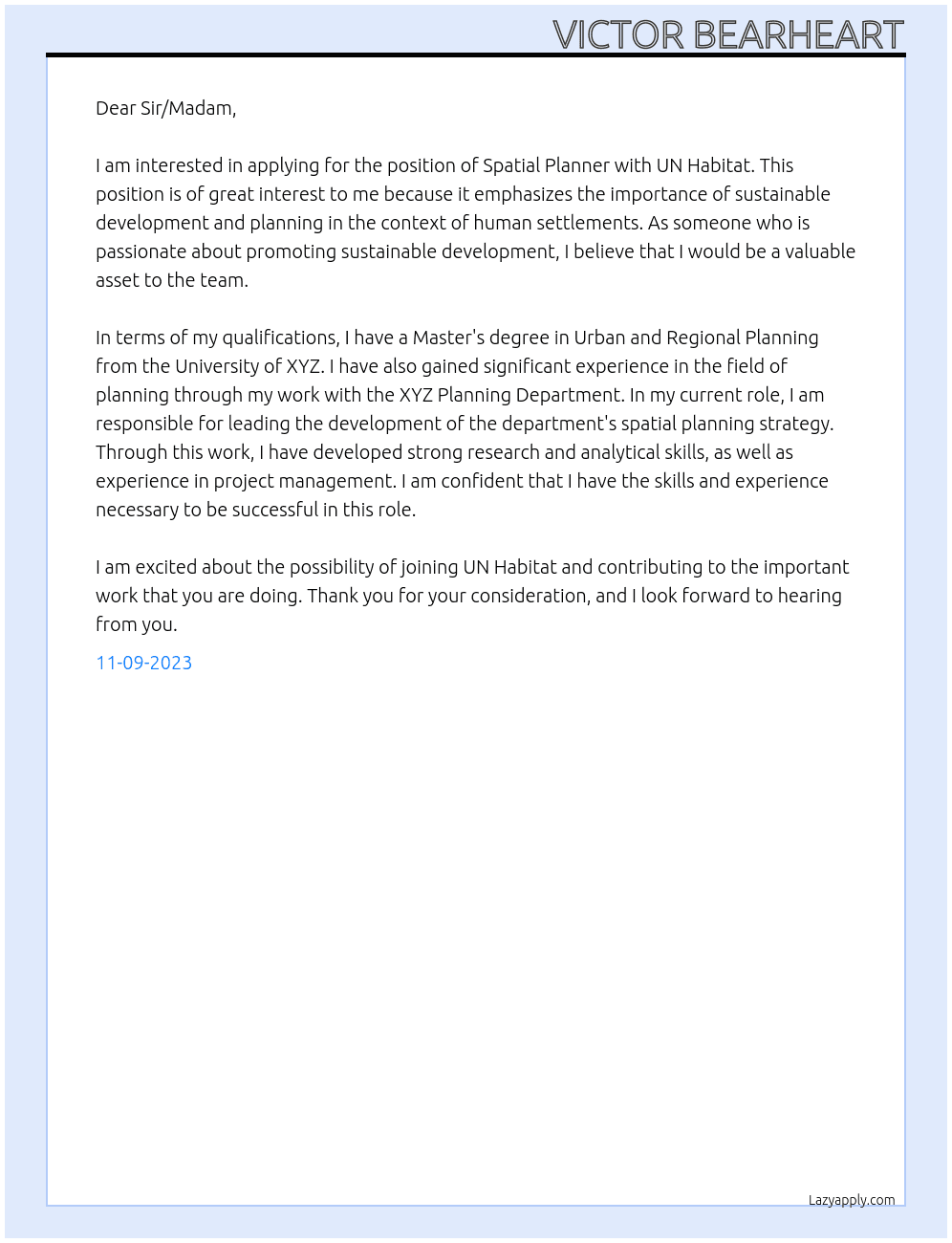 Spatial Planner At UN Habitat Cover Letter