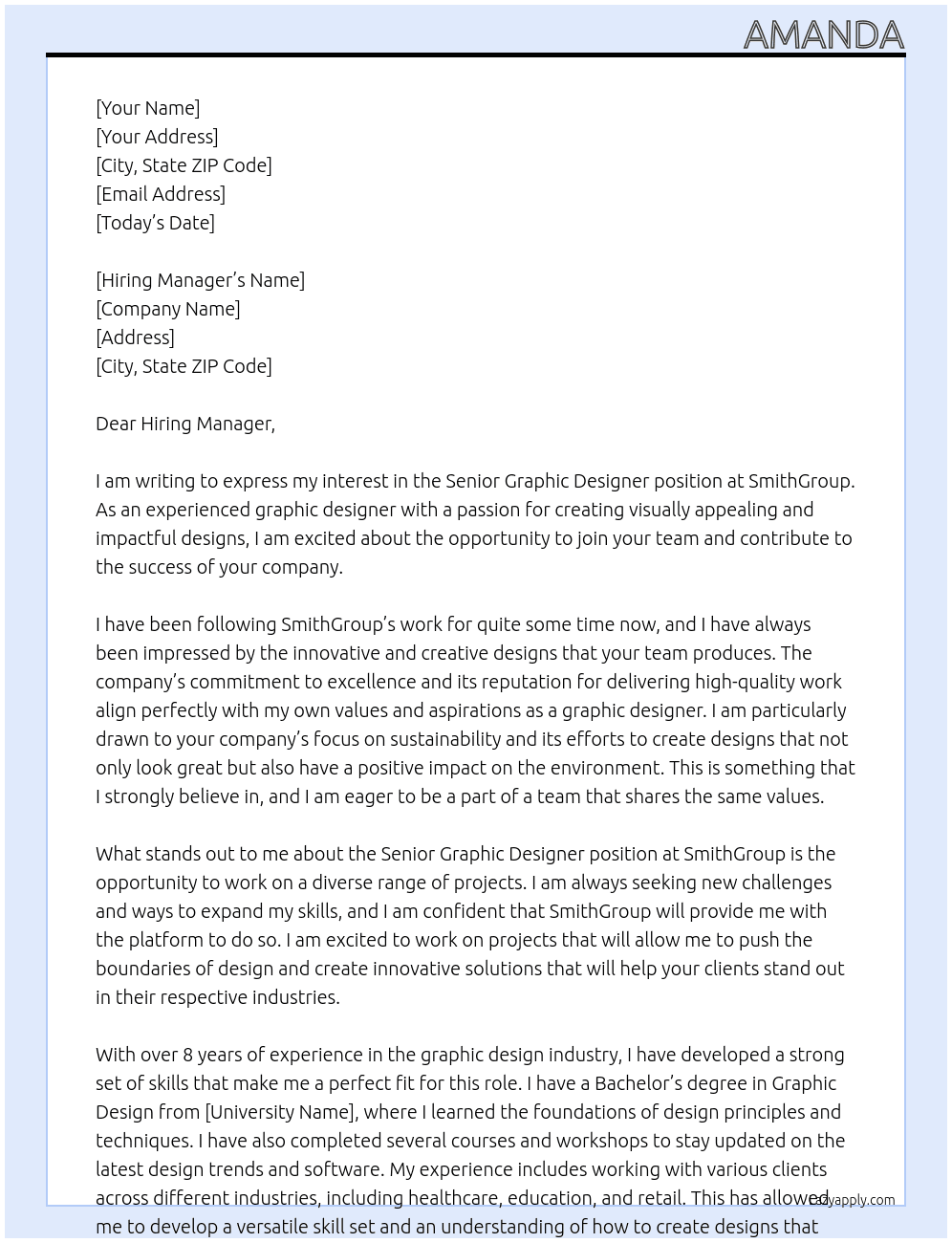 Senior Graphic Designer At SmithGroup Cover Letter