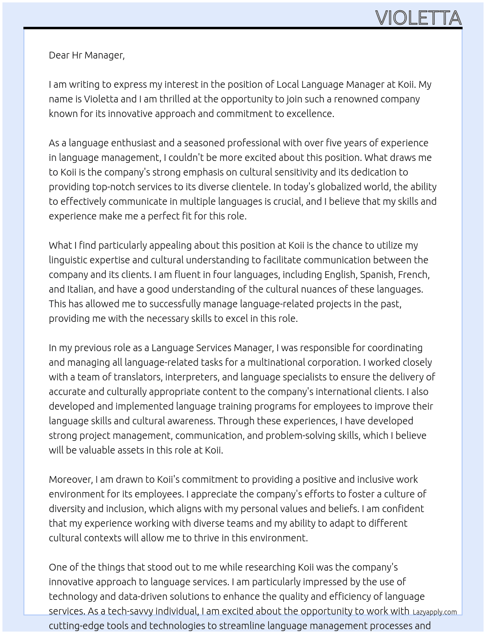 Local Language Manager At Koii Cover Letter