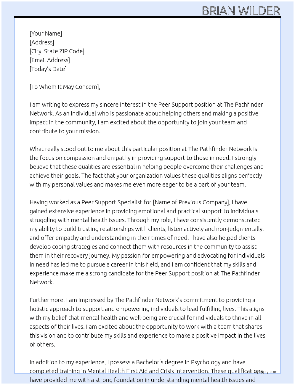 Peer Support At The Pathfinder Network Cover Letter