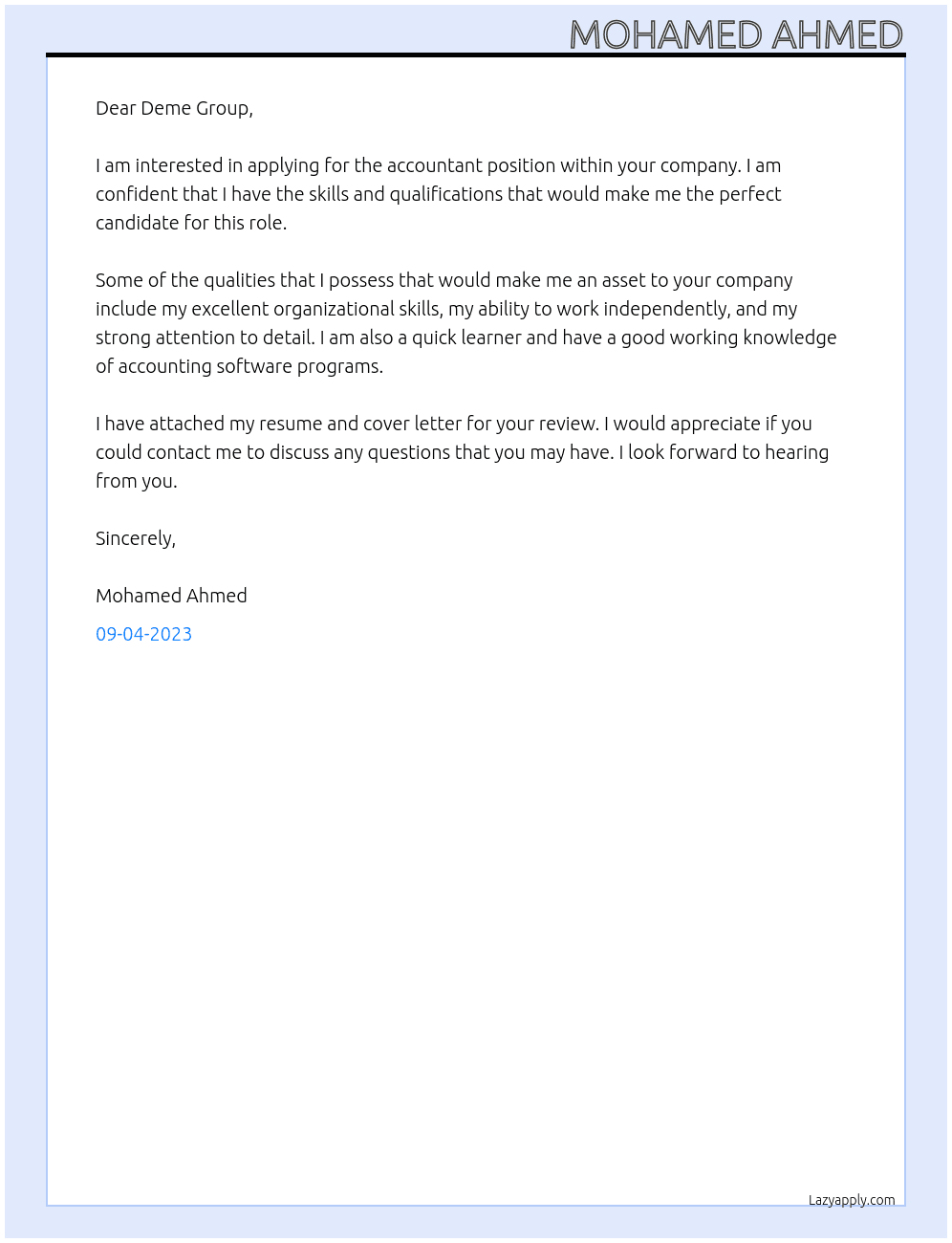 Accountant At Deme Group Cover Letter
