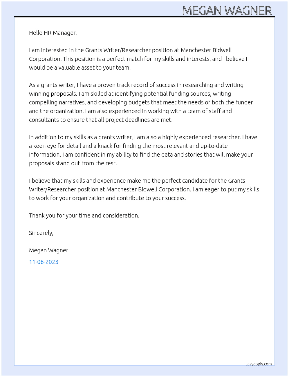Grants Writer/Researcher At Manchester Bidwell Corporation Cover Letter
