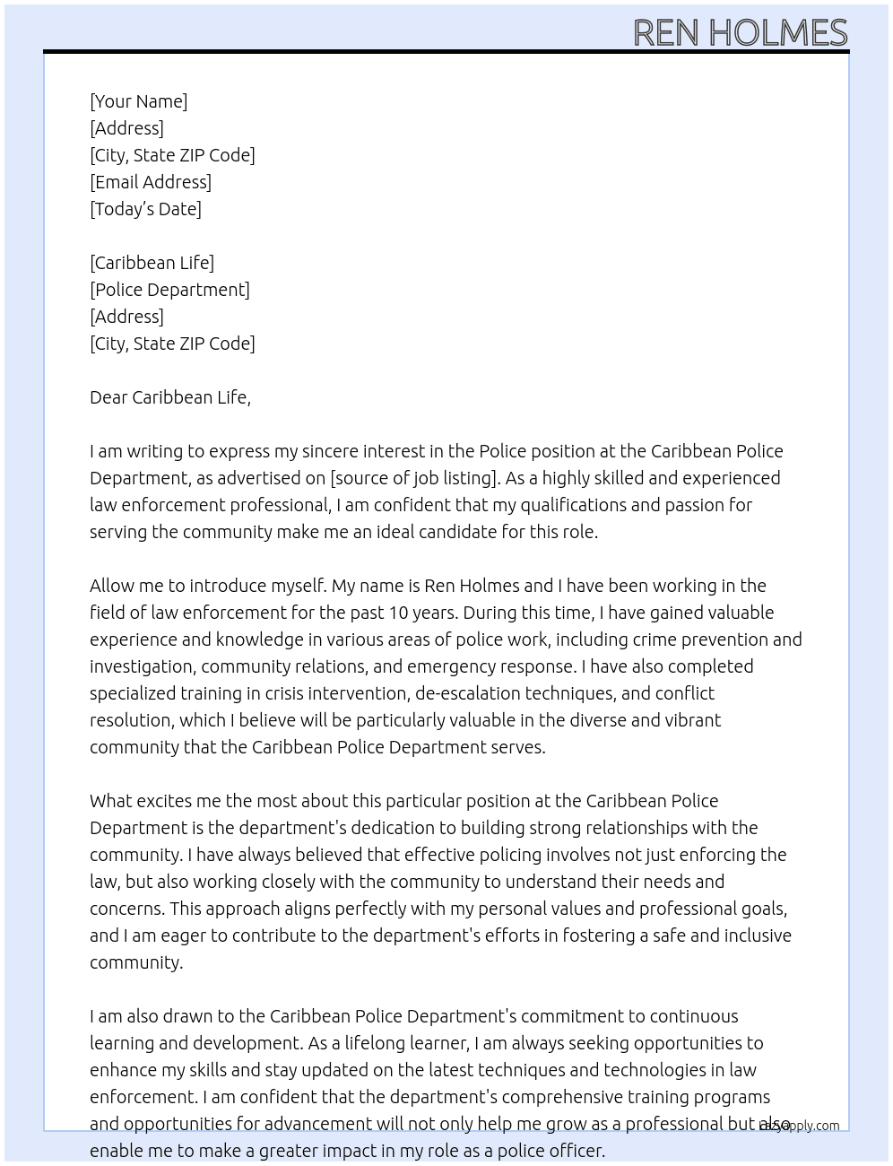 police At police department Cover Letter