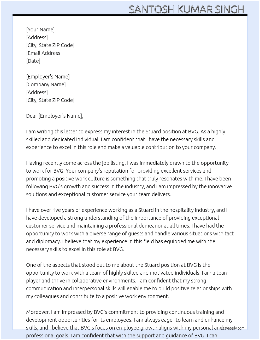 Stuard  At BVG  Cover Letter