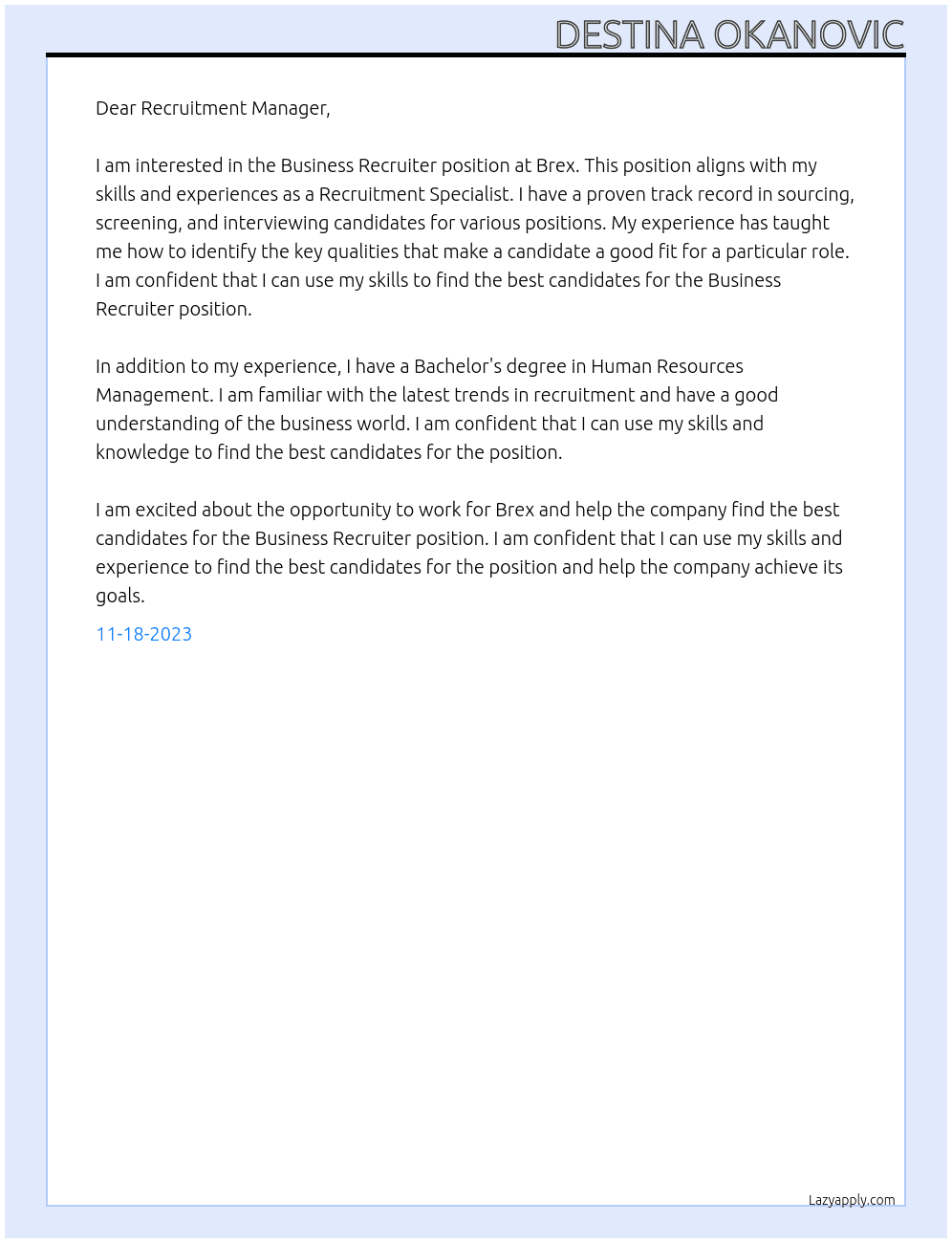 Business Recruiter At Brex Cover Letter