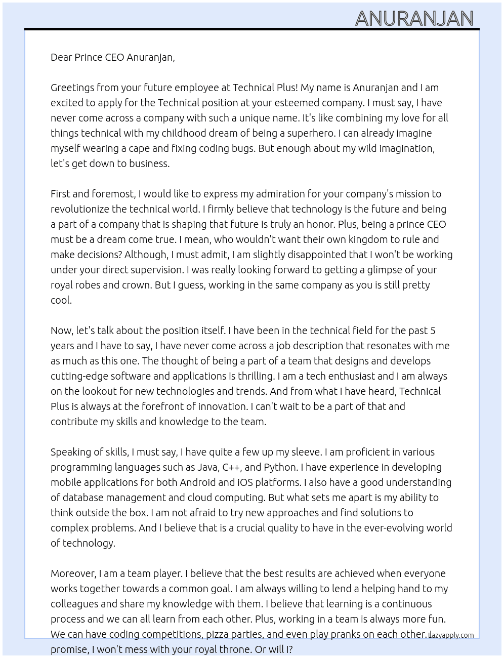 Technical  At Technical plus Cover Letter