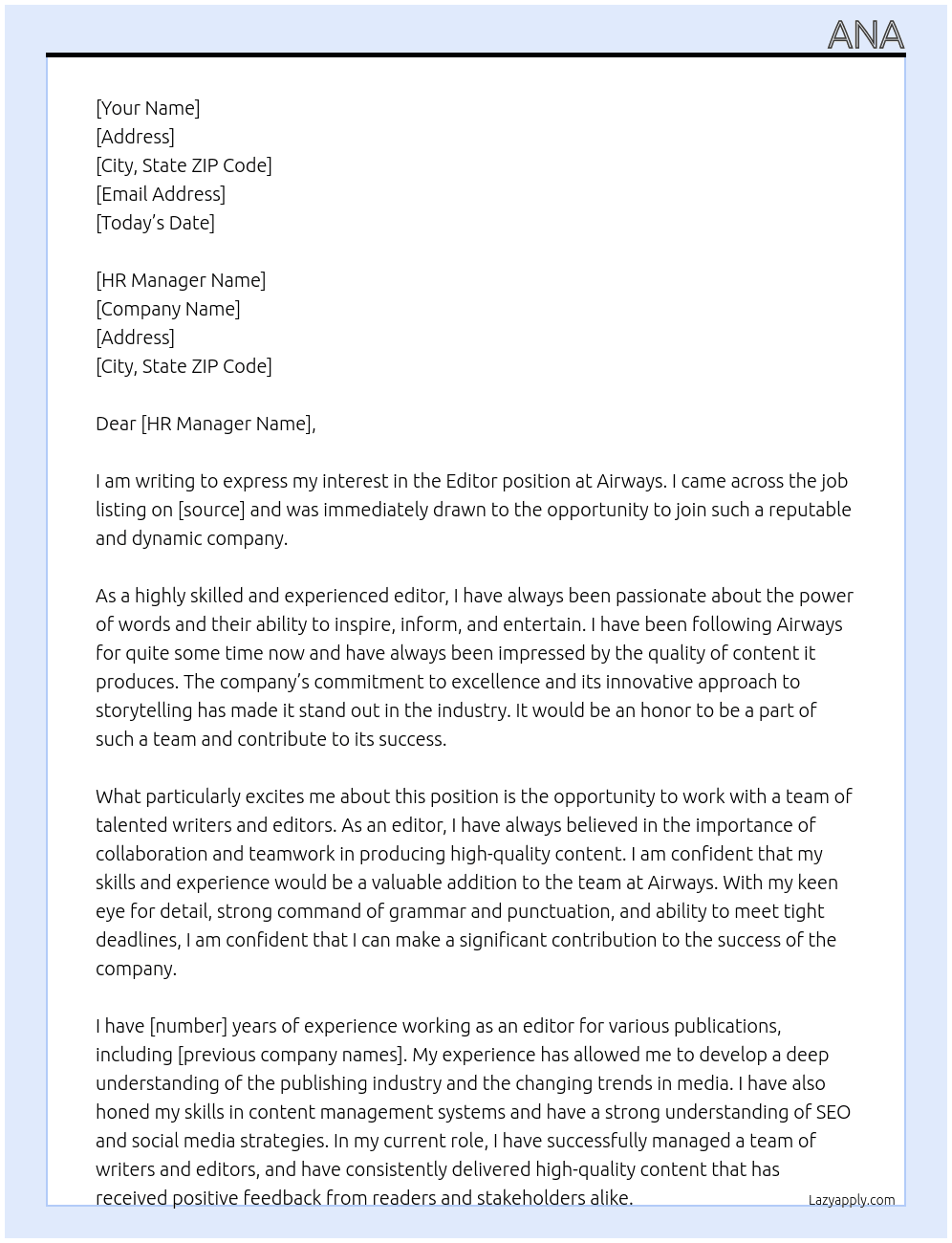 editor  At airways Cover Letter