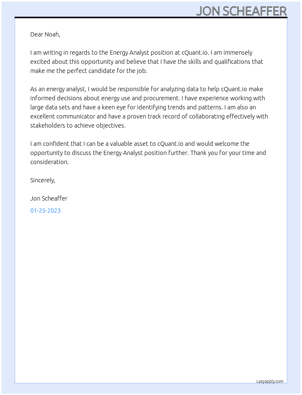 Energy Analyst At cQuant.io Cover Letter