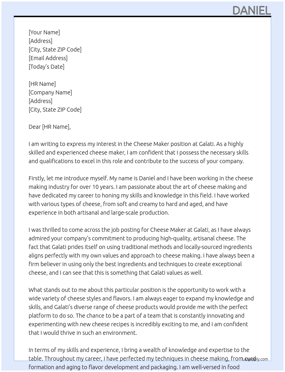 Cheese Maker At Galati Cover Letter