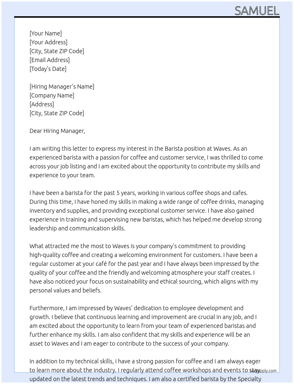 Barista At Waves Cover Letter