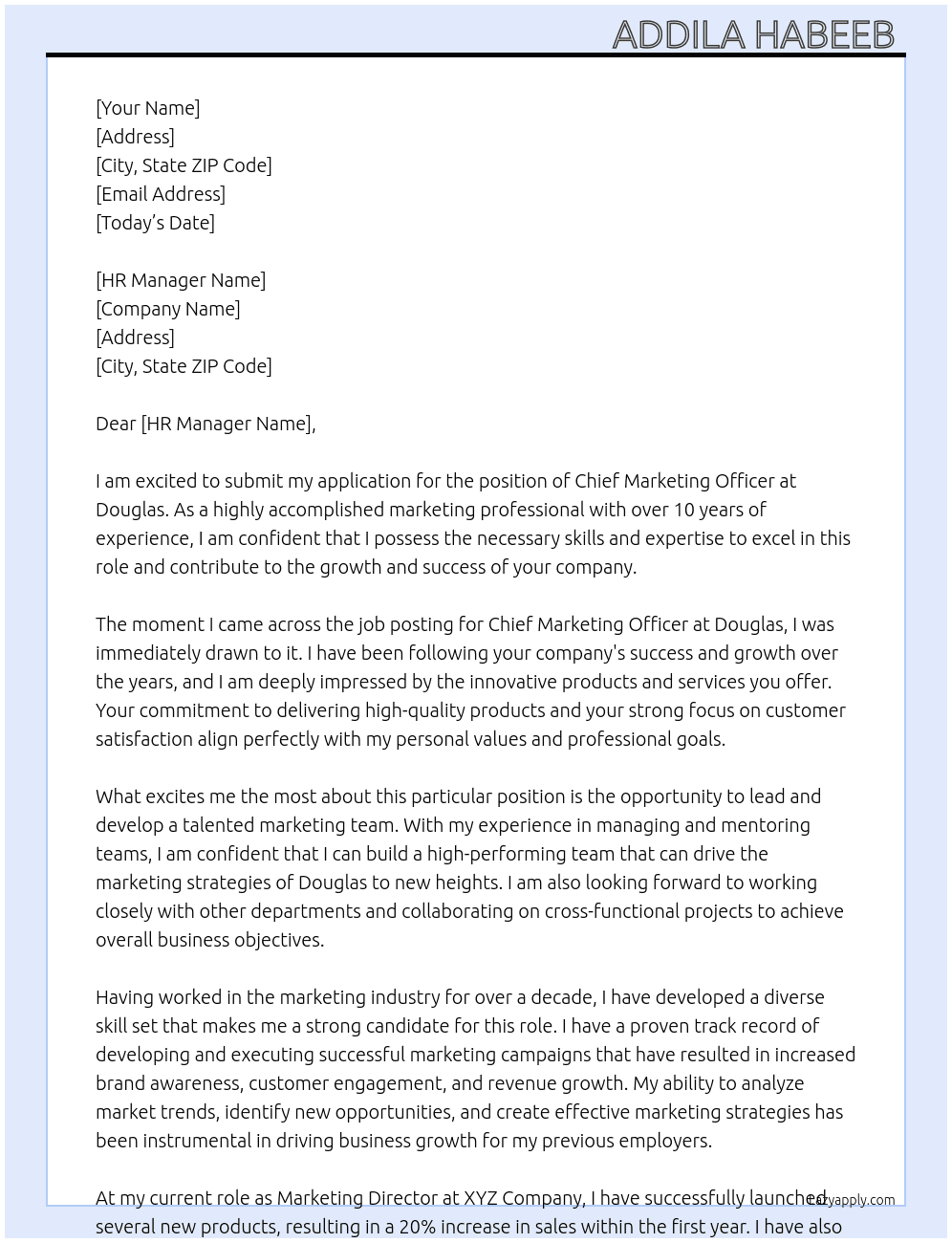 Chief Marketing Officer  At douglas Cover Letter