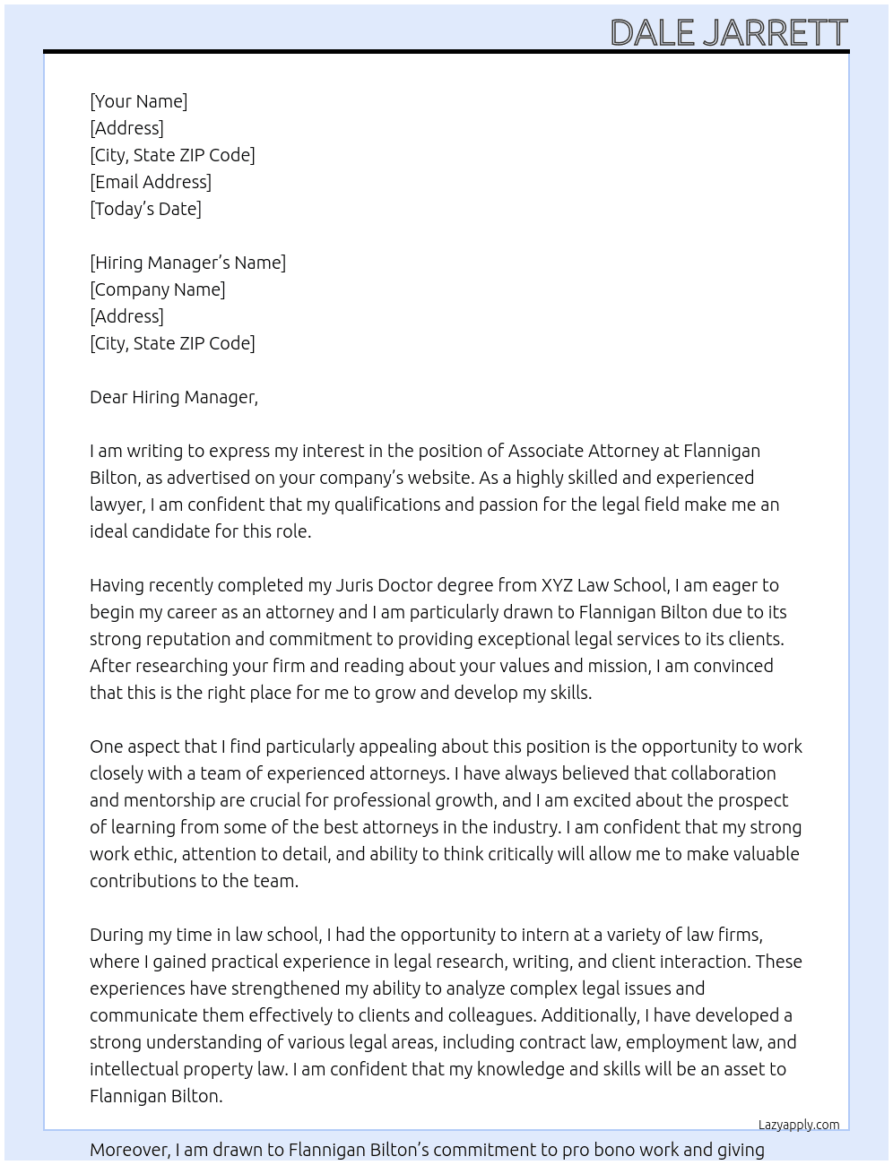 Associate Attorney At Flannigan Bilton Cover Letter