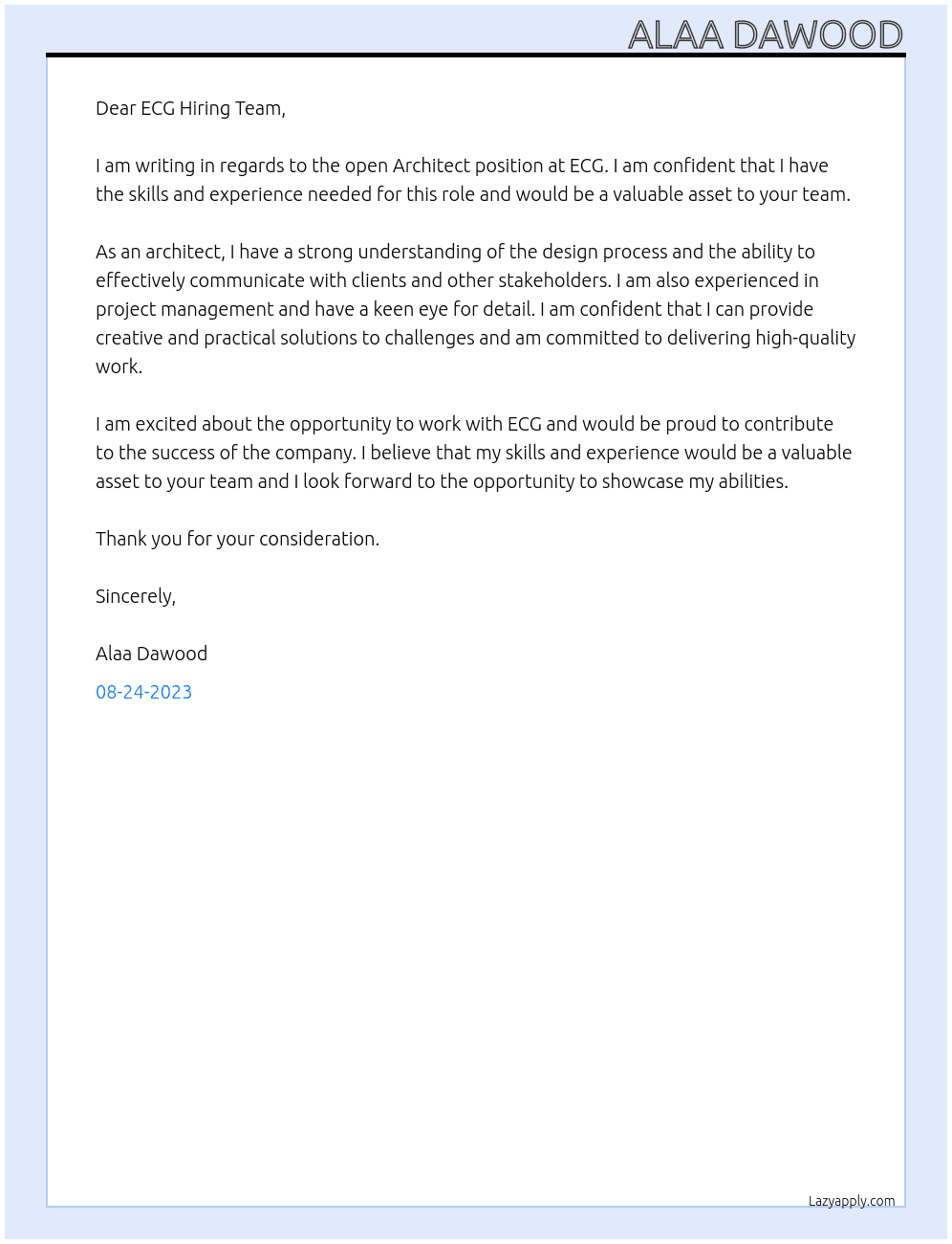 Architect At ECG Cover Letter