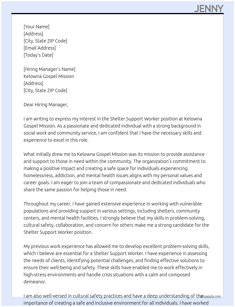 shelter support worker At Kelowna gospel mission Cover Letter
