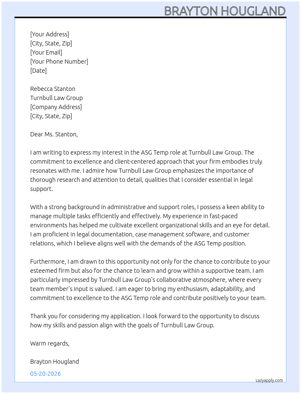 Cover letter for asg temp role - LazyApply