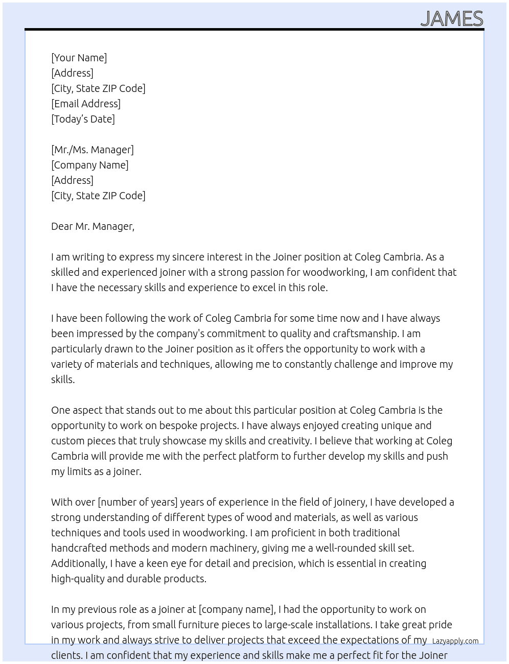 Joiner At coleg cambria Cover Letter
