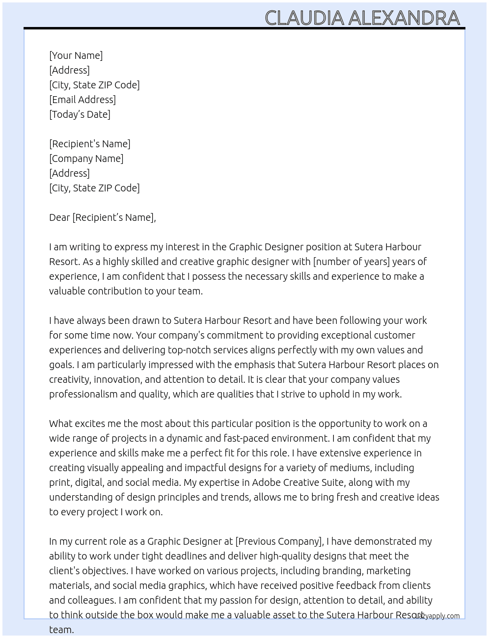 Graphic Designer  At Sutera Harbour Resort Cover Letter