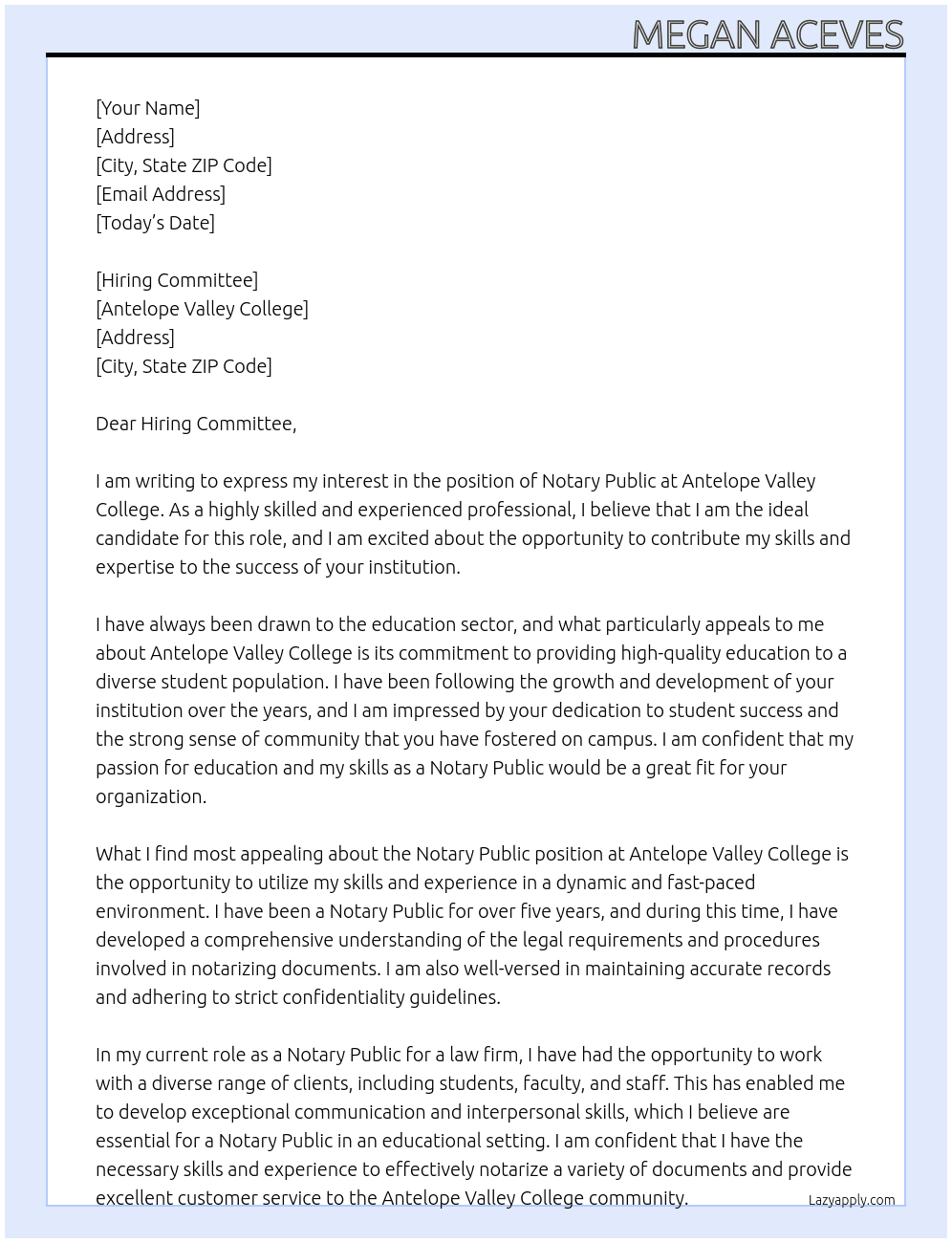 Cover letter for notary public - LazyApply