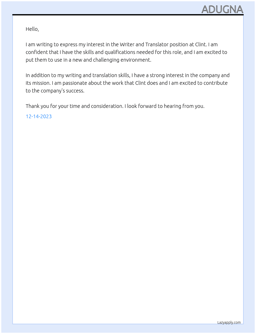 Writer and transilator At Clint Cover Letter