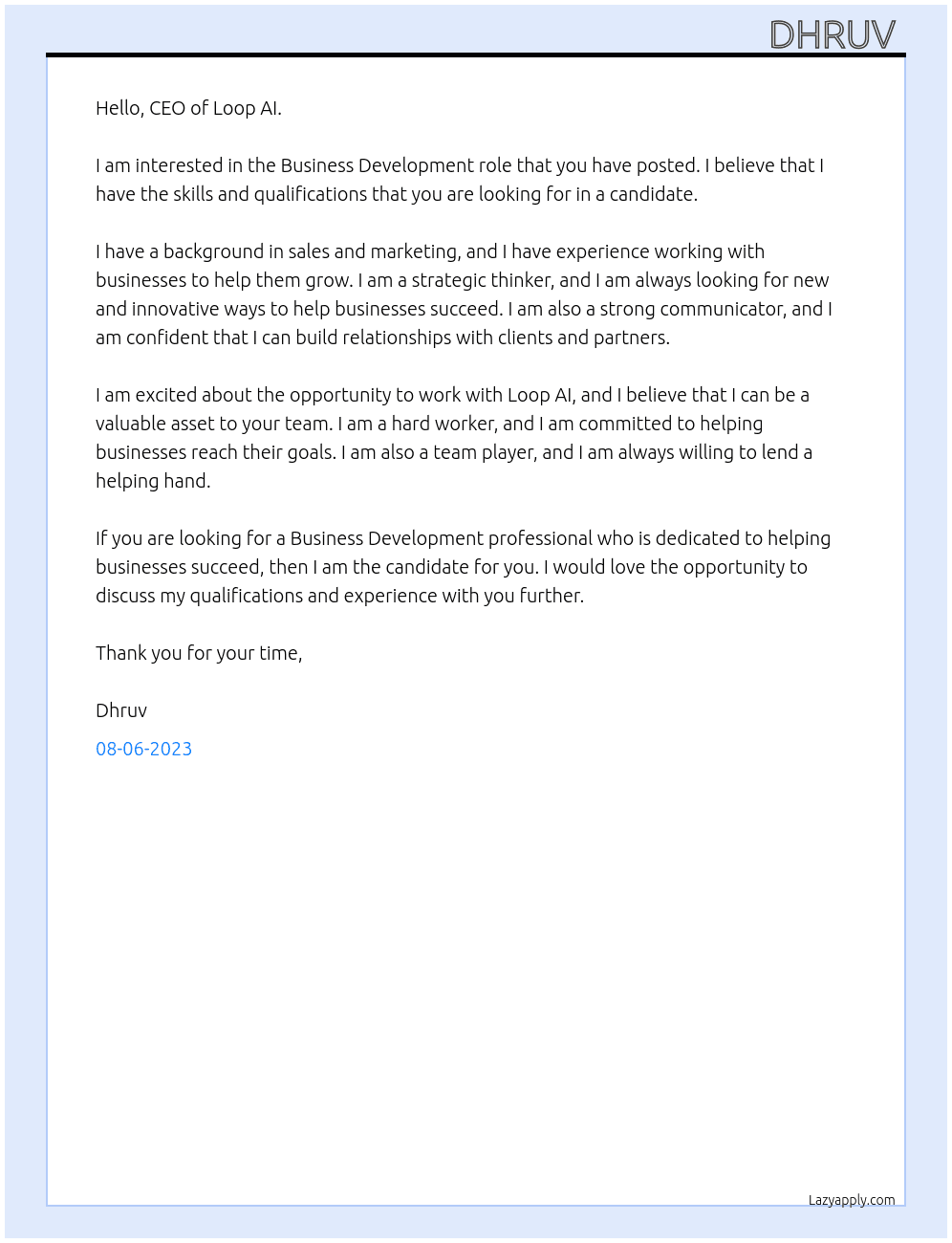 Business Development At Loop AI Cover Letter