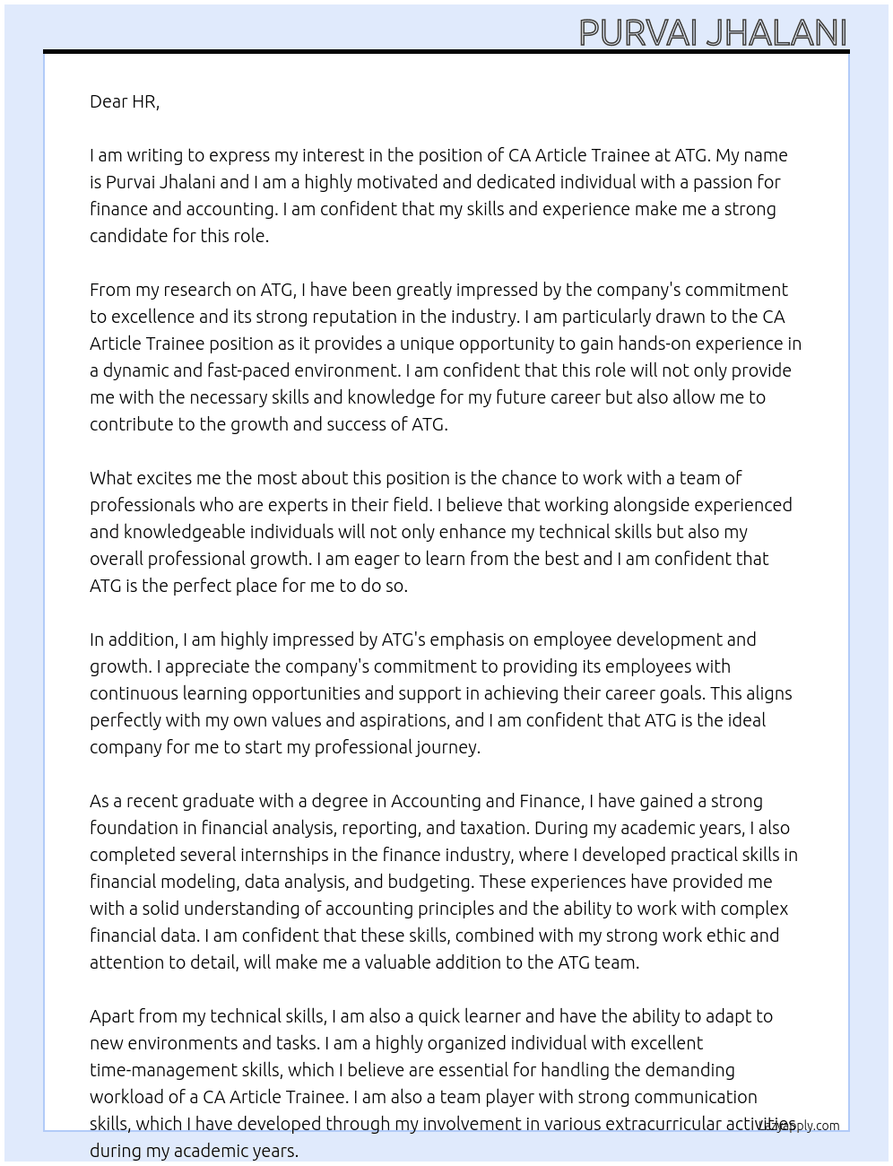 ca article trainee At atg Cover Letter