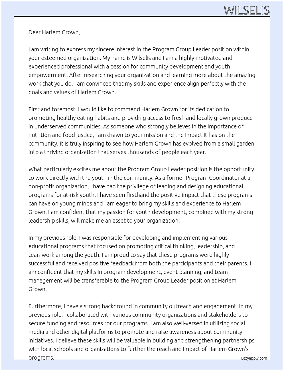 Program Group Leaferc At Harlem Grown Cover Letter
