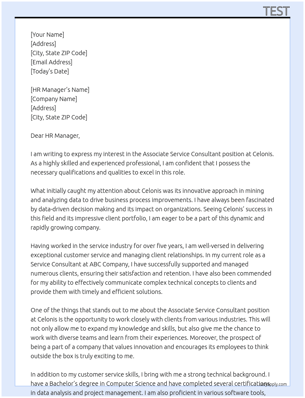 Associate Service Consultant At Celonis Cover Letter