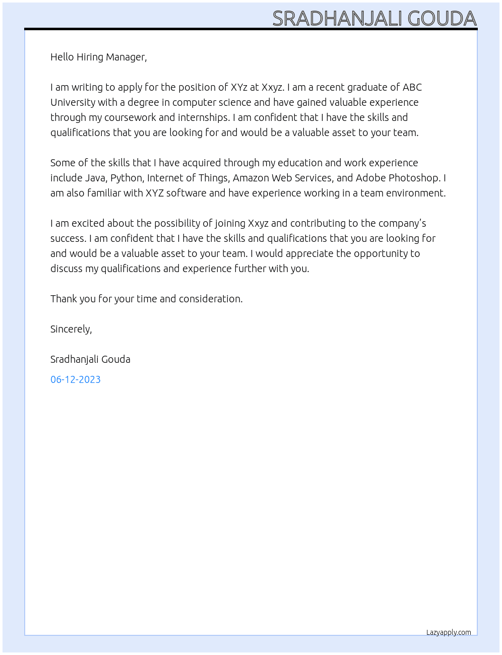 XYz At Xxyz Cover Letter