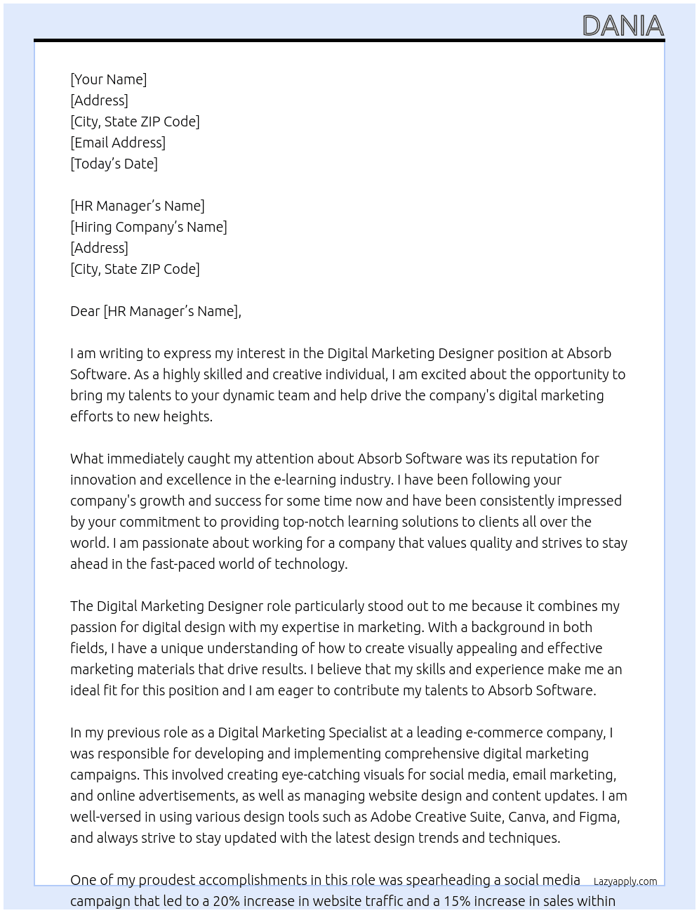 Digital Marketing Designer At Absorb Software Cover Letter