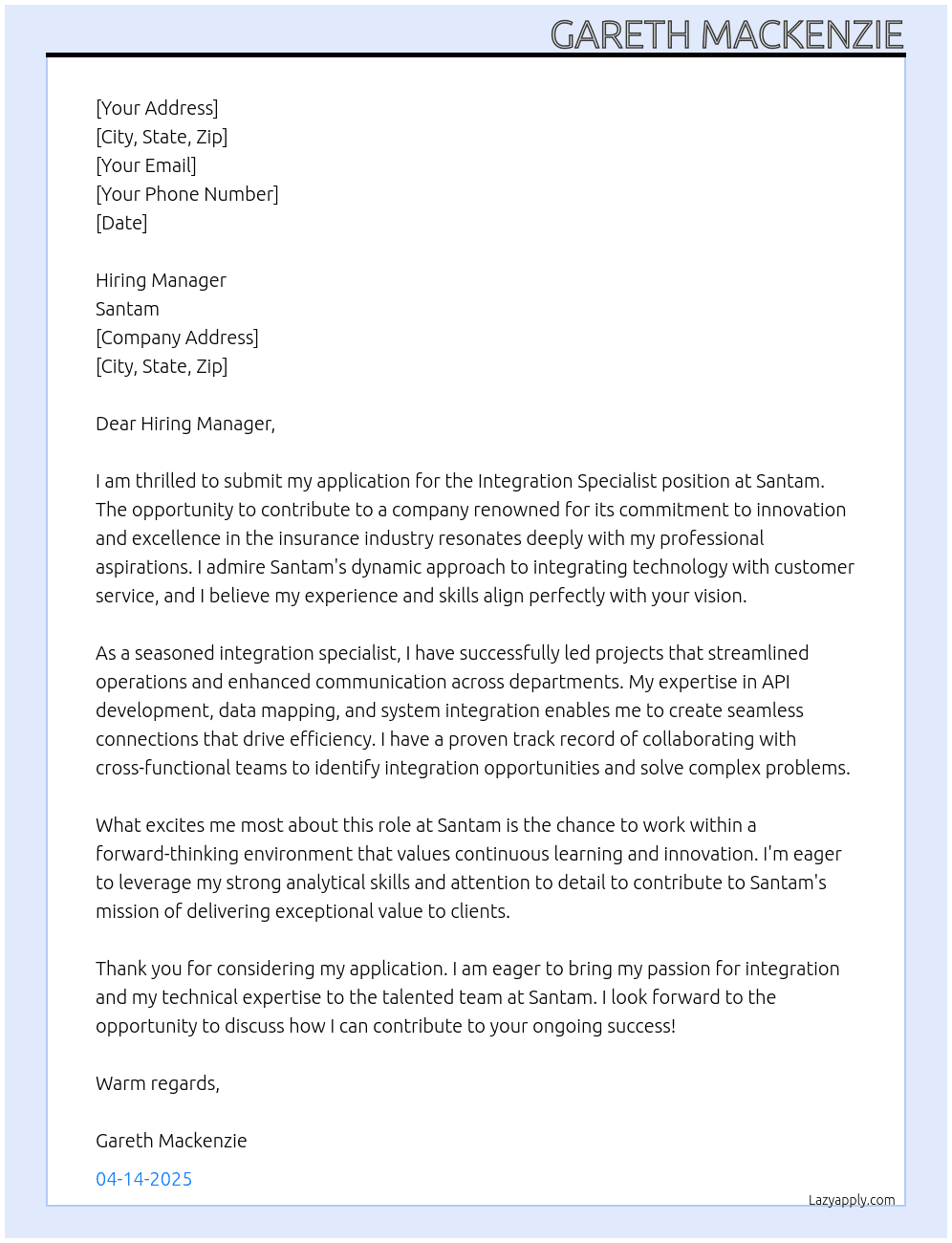  Integration Specialist At Santam Cover Letter