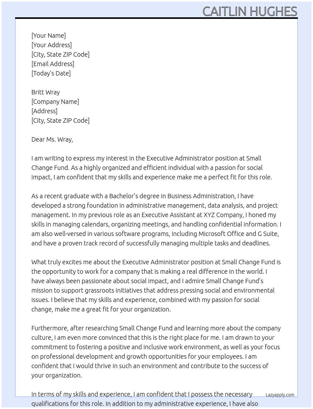 Executive Administrator At Small Change Fund Cover Letter