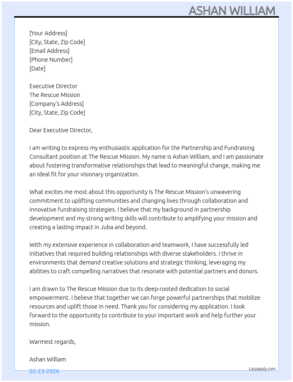 Cover letter for partnership and fundraising consultant - LazyApply