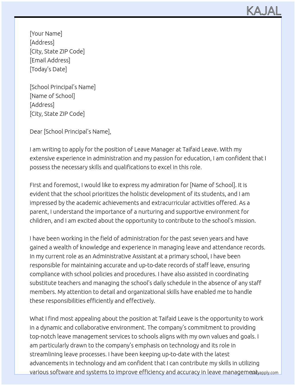 leave At taifaid leave  Cover Letter