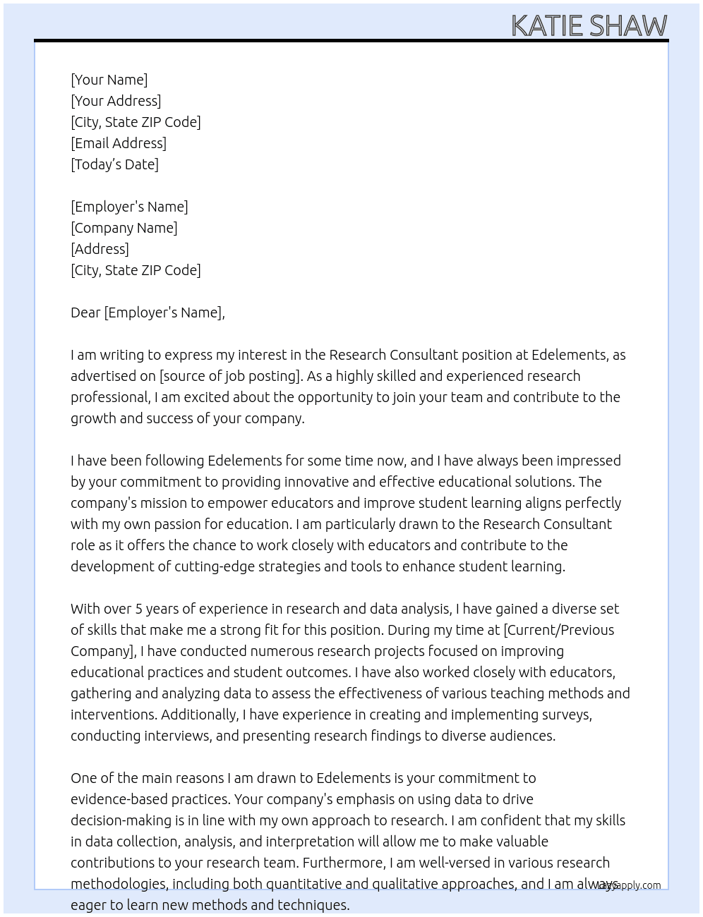 Research Consultant  At Edelements Cover Letter