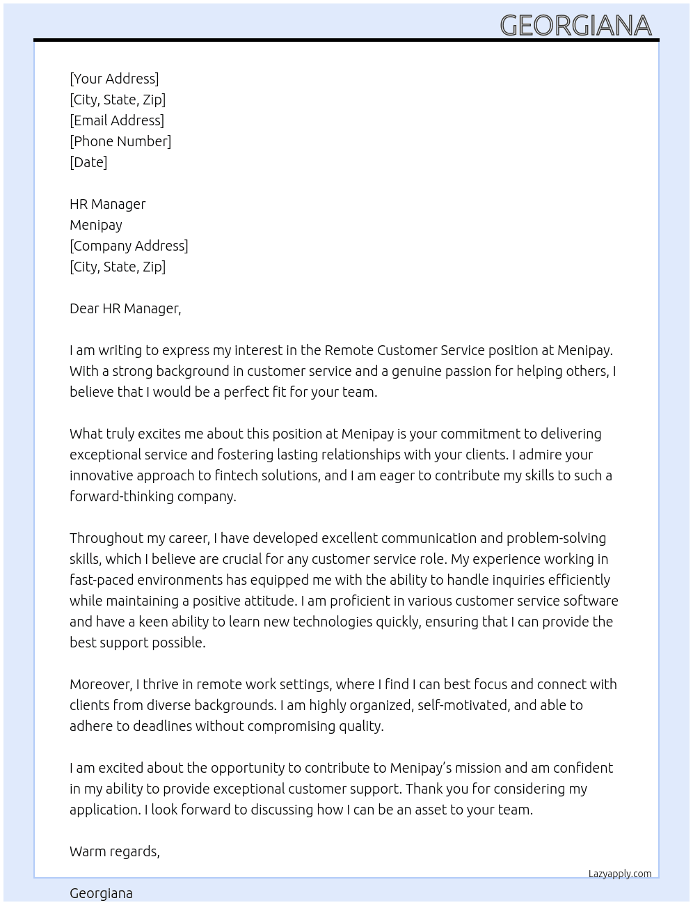 Remote Customer Service  At Menipay Cover Letter