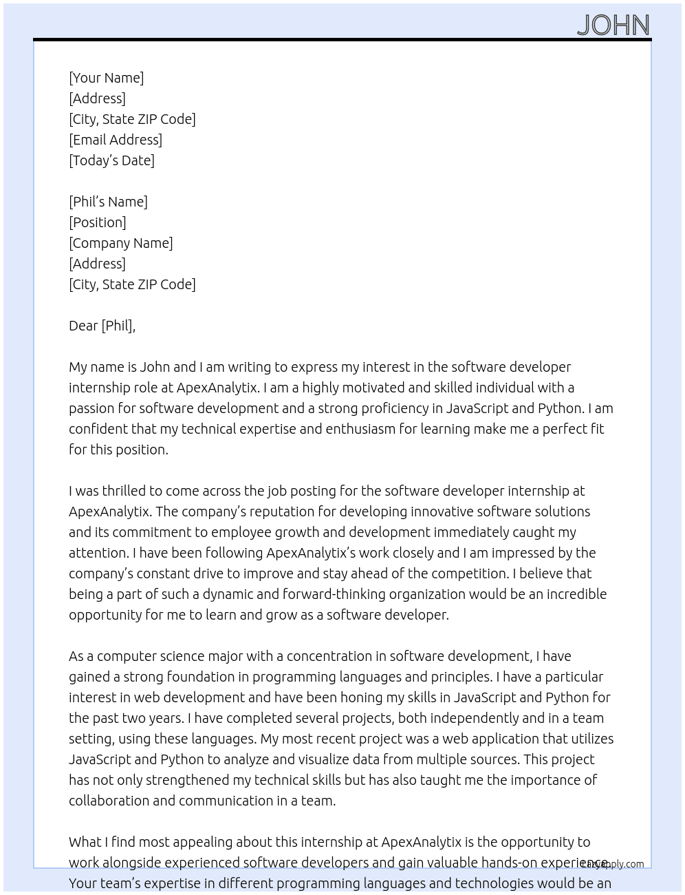 software developer At ApexAnalytix Cover Letter