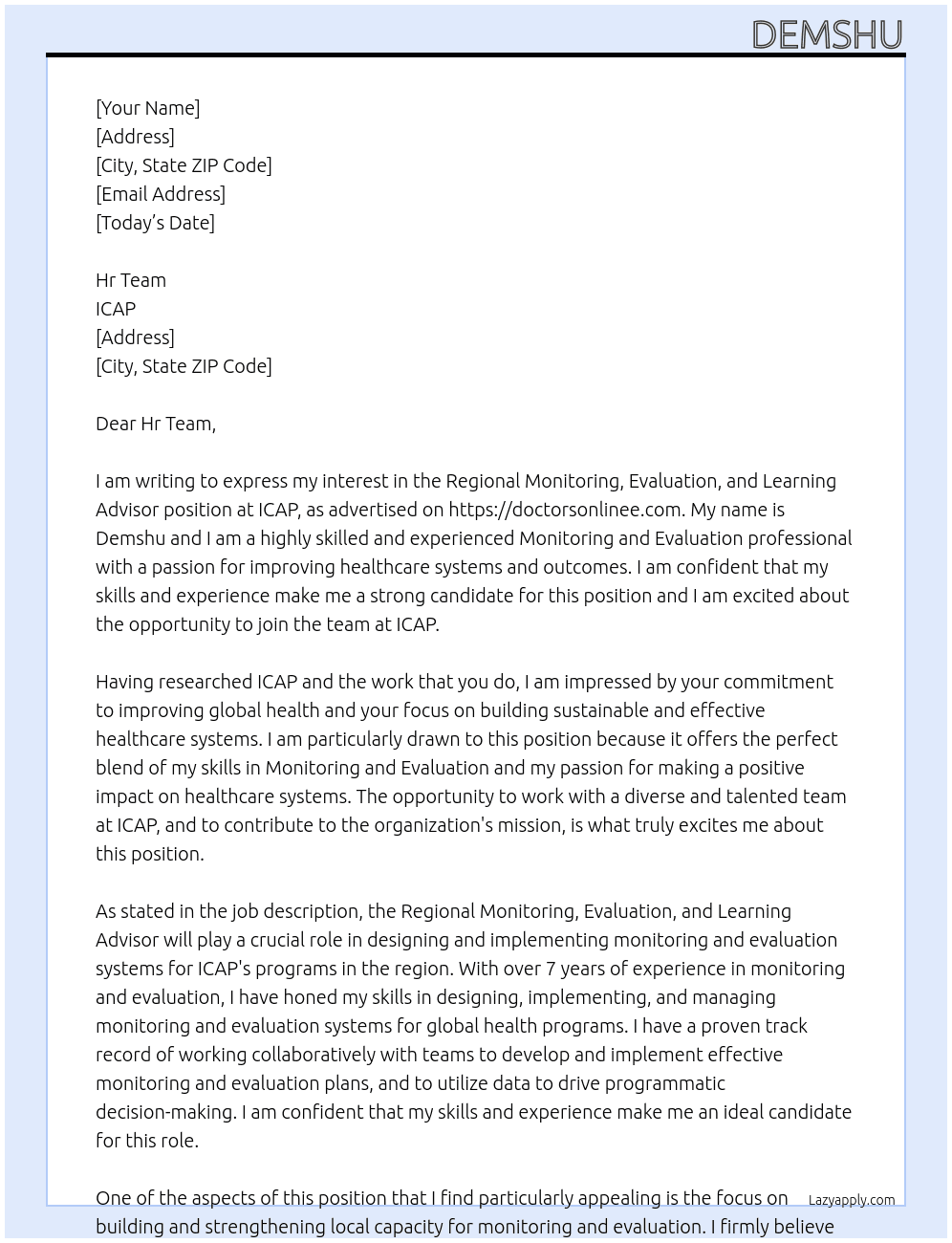 https://doctorsonlinee.com/2024/05/24/regional-monitoring-evaluation-and-learning-advisor At ICAP Cover Letter