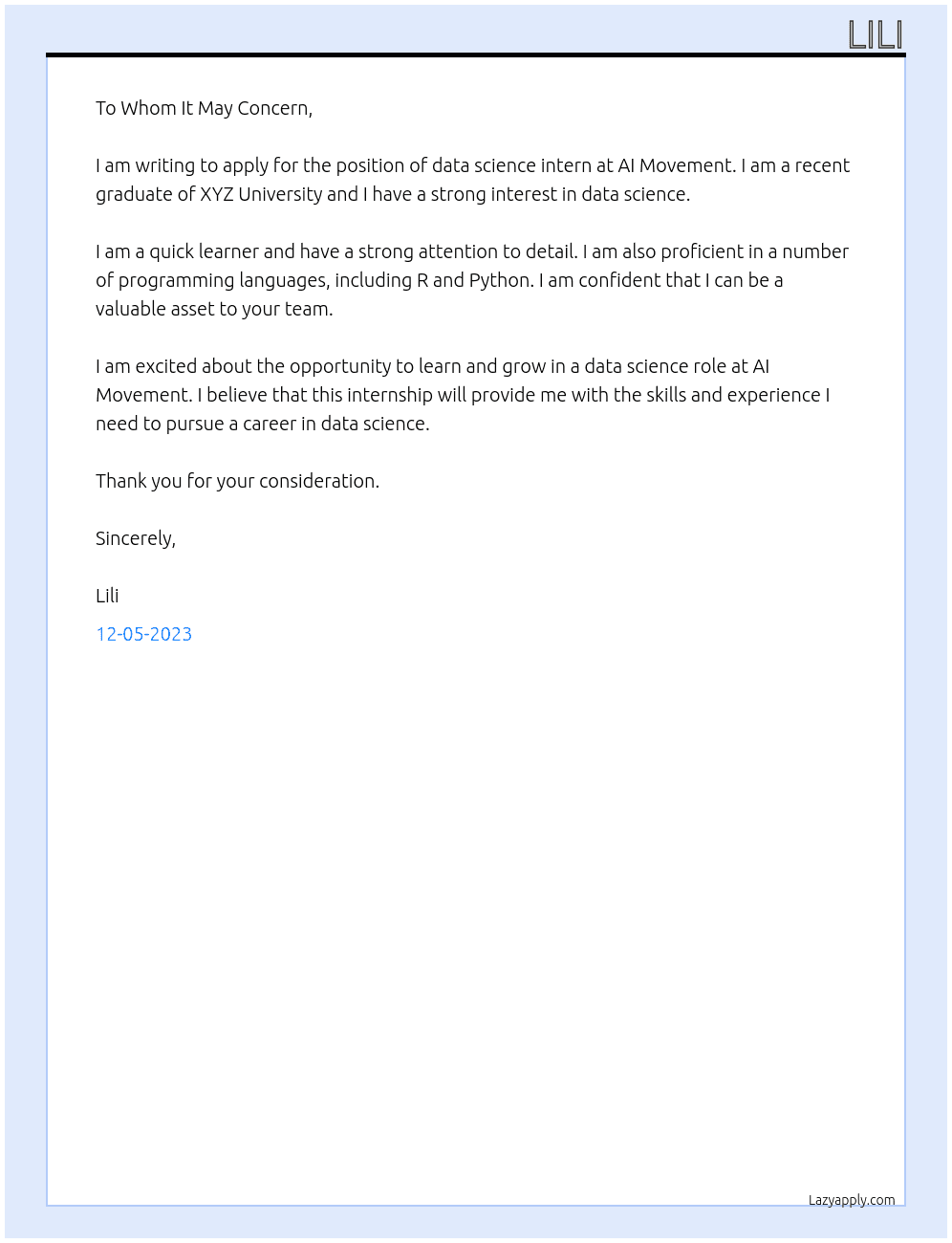 data science At ai movement Cover Letter