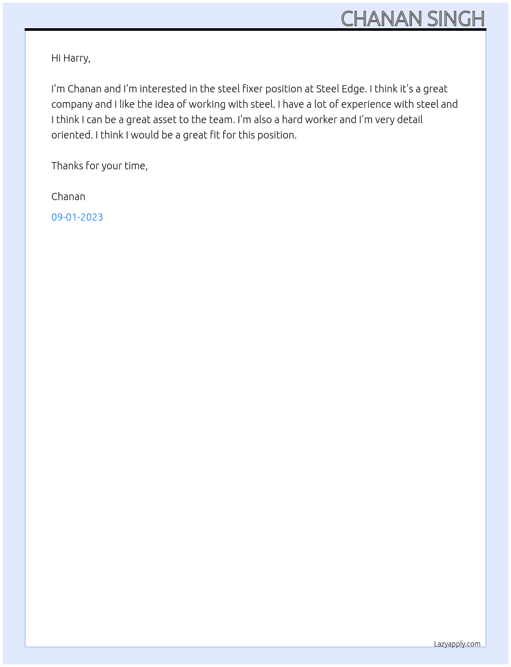 Steel fixer At Steel Edge Cover Letter