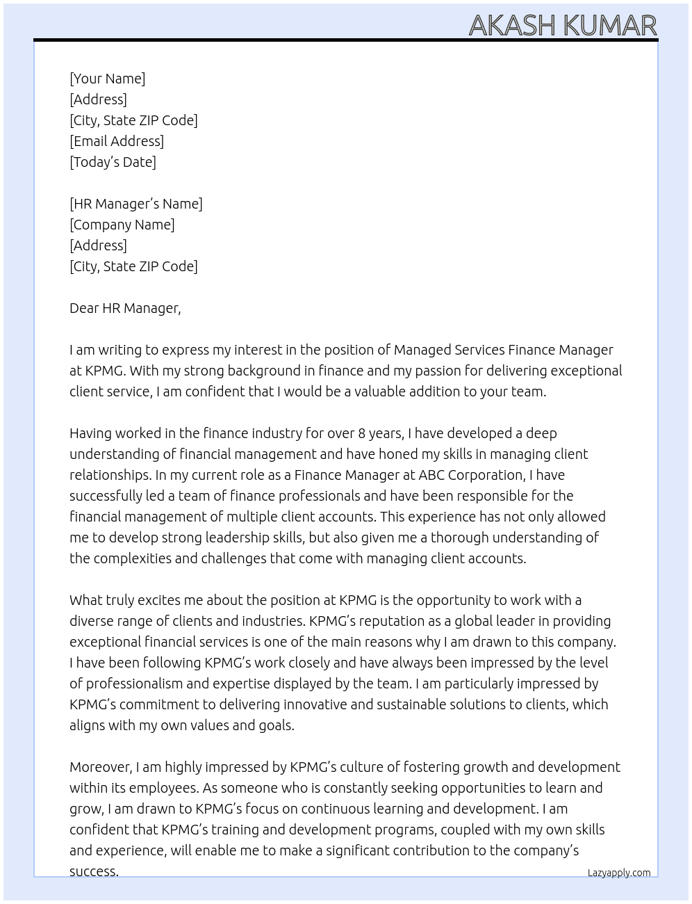 Cover letter for managed services finance managed - LazyApply
