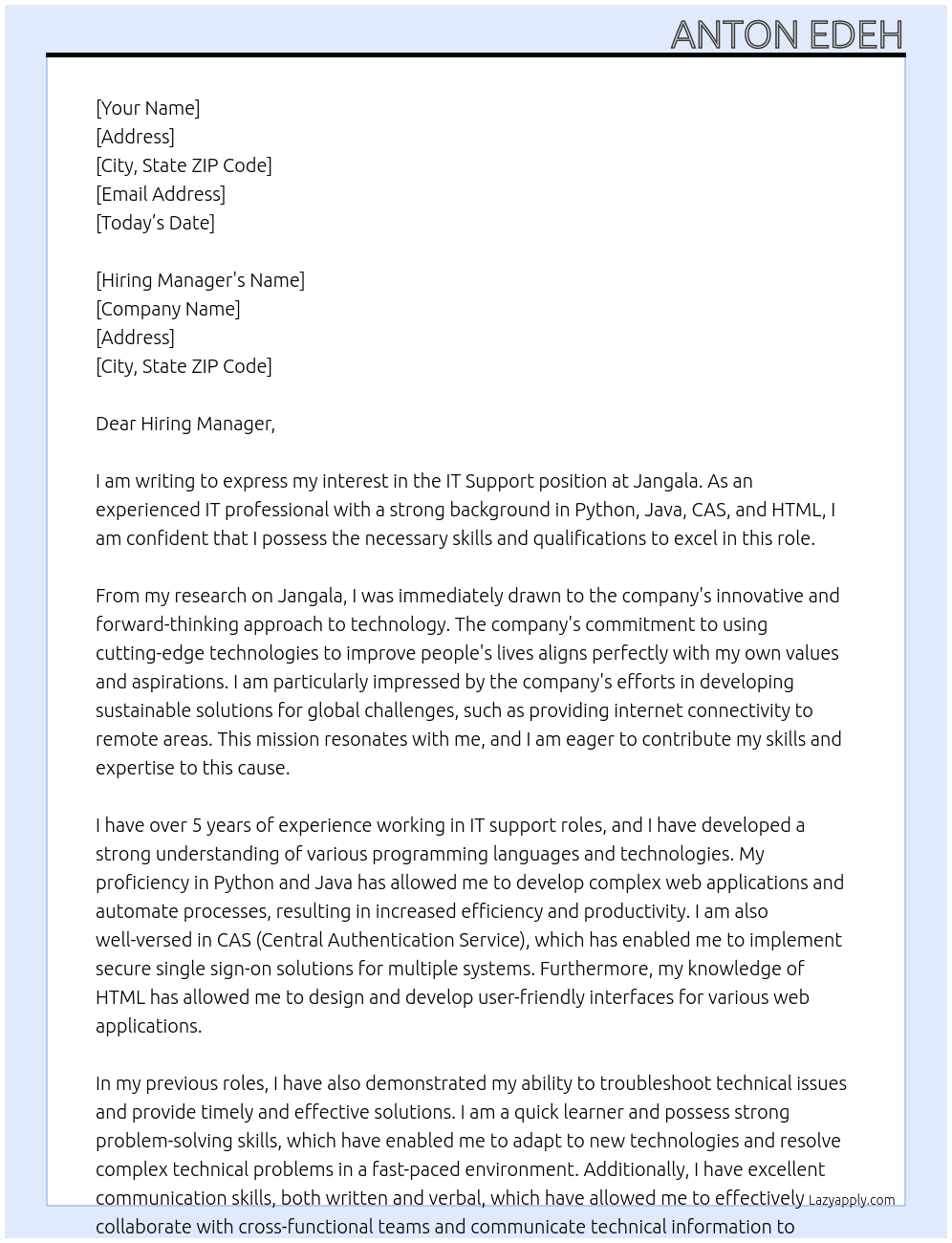 It support At Jangala Cover Letter