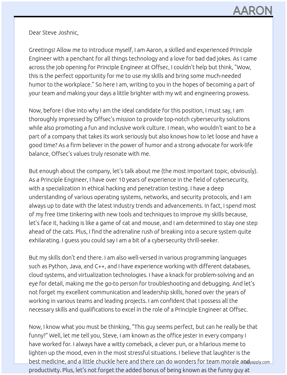 Principle Engineer At Offsec Cover Letter