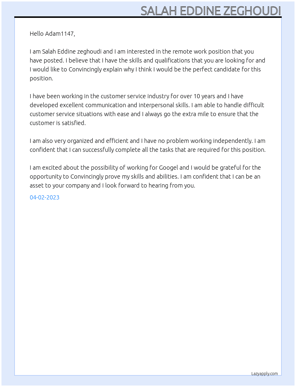 remote work At Googel Cover Letter