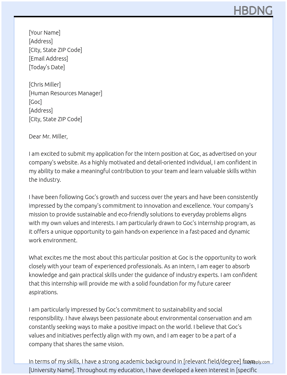 Intern At Goc Cover Letter