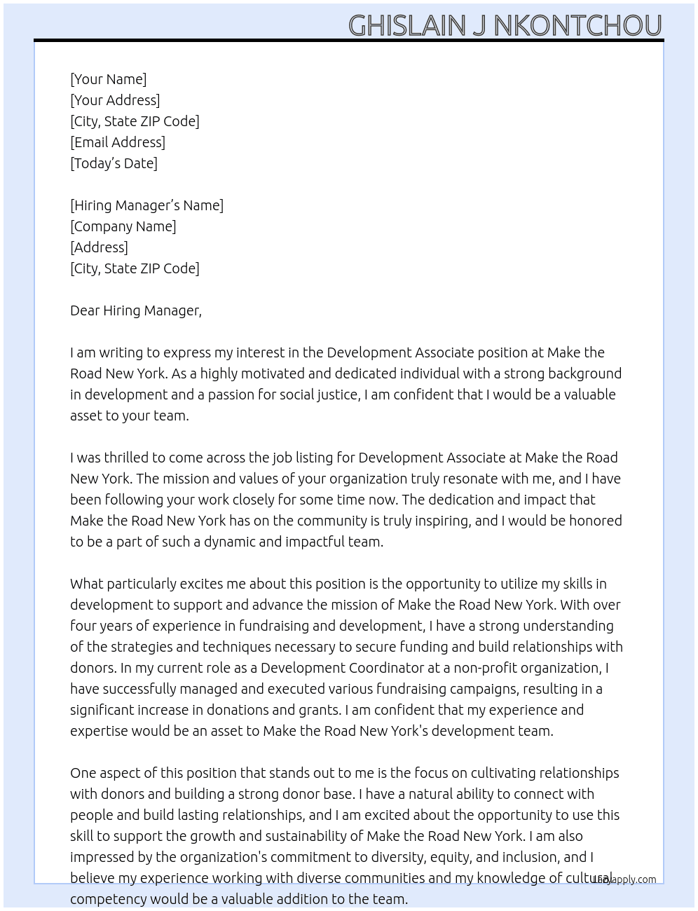  Development Associate At Make the Road New York Cover Letter