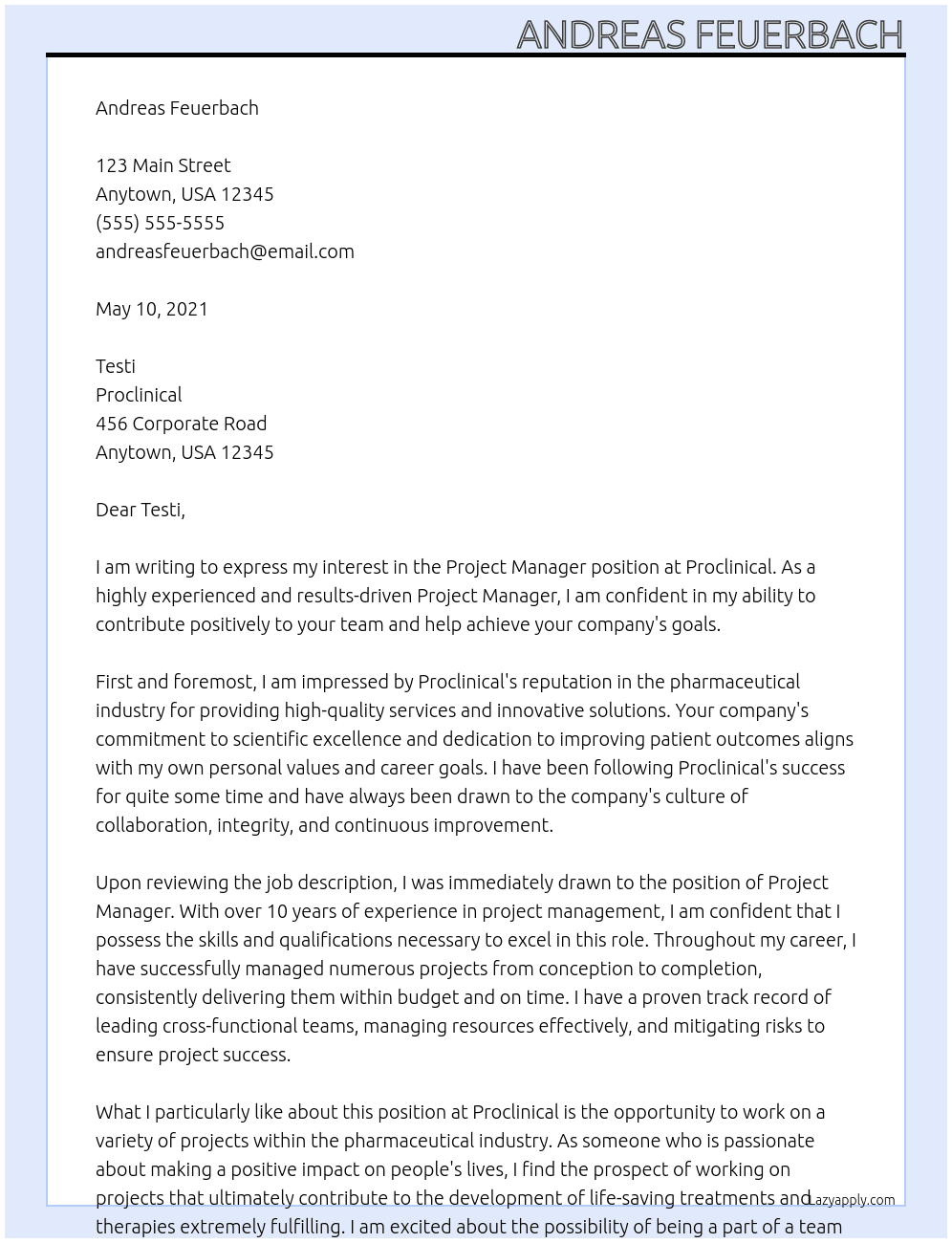 Project Manager At Proclinical Cover Letter