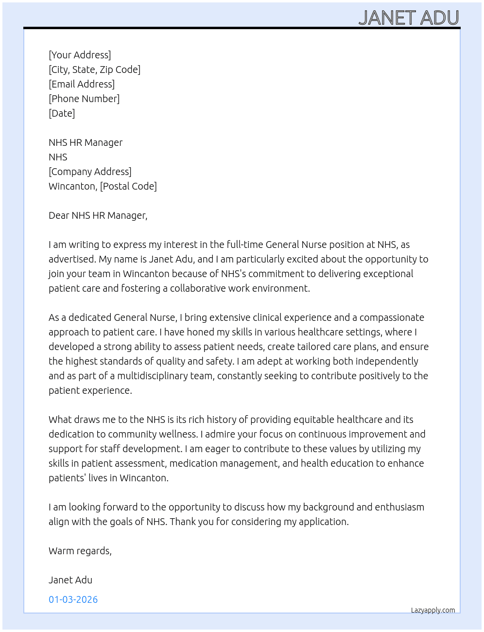NHS At NHS Cover Letter