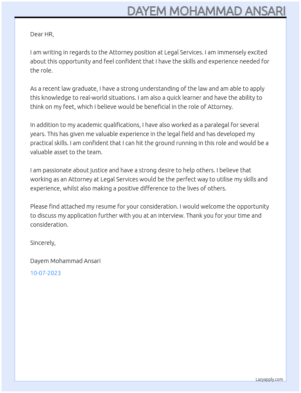 Attorney At Legal Services Cover Letter