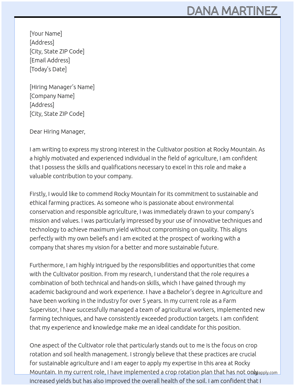 Cultivator At Rocky Mountain Cover Letter